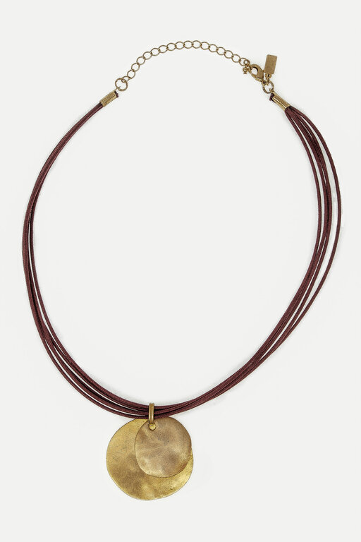 DEBORAH GRIVAS DEBORAH GRIVAS Double Gold-Plated Chip Necklace on Burgundy Waxed Linen