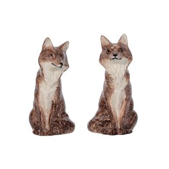 JULISKA Clever Creatures Walnut Louis & Marie Fox Salt & Pepper Shakers
