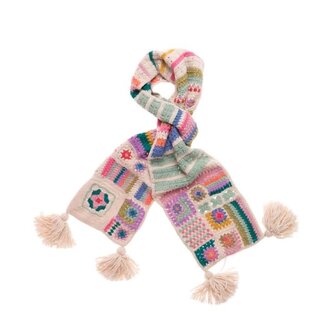 FRENCH KNOT Woodstock Crochet Scarf, Natural