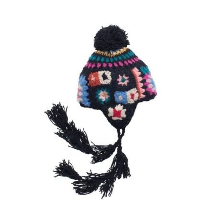 FRENCH KNOT FRENCH KNOT Woodstock Crochet Earflap Hat, Black