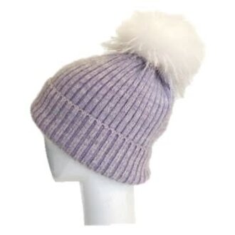 LINDA RICHARDS Angora PomPom Hat, Lavender/White, HA-62AST