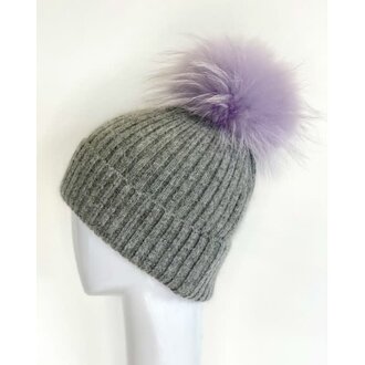 LINDA RICHARDS Grey Hat with Lavender Pom