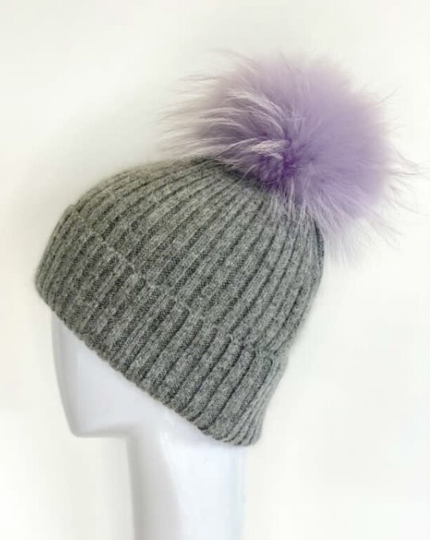 LINDA RICHARDS LINDA RICHARDS Grey Hat with Lavender Pom