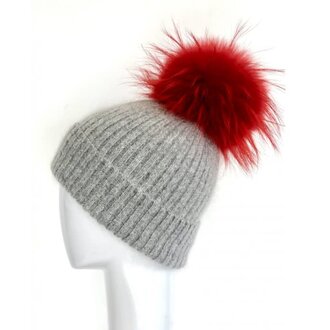 LINDA RICHARDS LINDA RICHARDS Grey Pom Hat, Red, HA-62RED