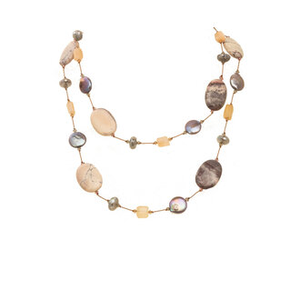 MARGO MORRISON Mystic Labradorite, Peach Moonstone, Porcelain Jasper Necklace