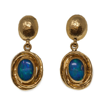 24k Gold, Oval Cabachon Australian Opal Earrings