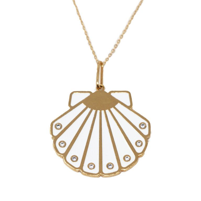 THATCH THATCH 14K Gold Plate, Enamel Moonshell Charm Necklace