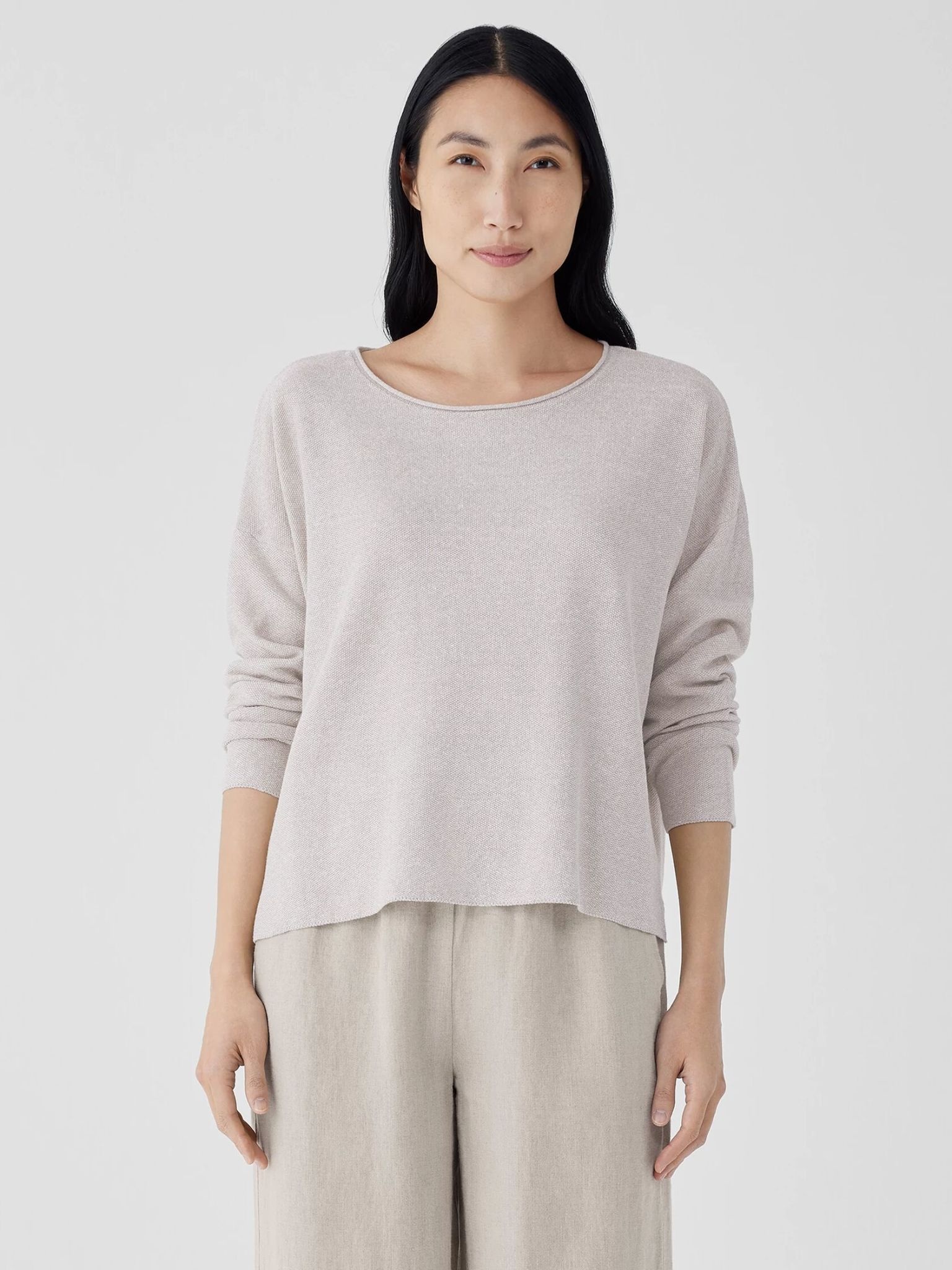 EILEEN FISHER Jewel Neck Box Top with Side Slits Touch of Class