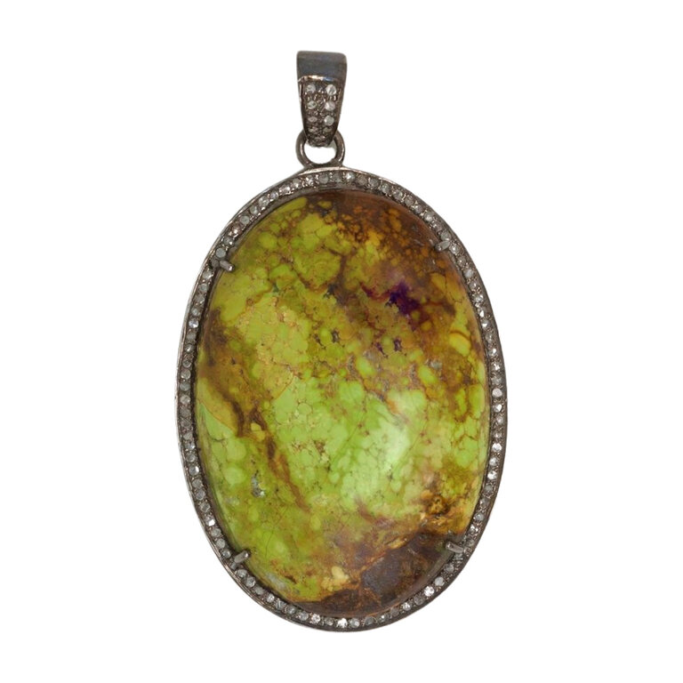 JMNYC DESIGNS JMNYC DESIGNS Oval Gaspeite Pendant with .54 Ct Diamond Setting