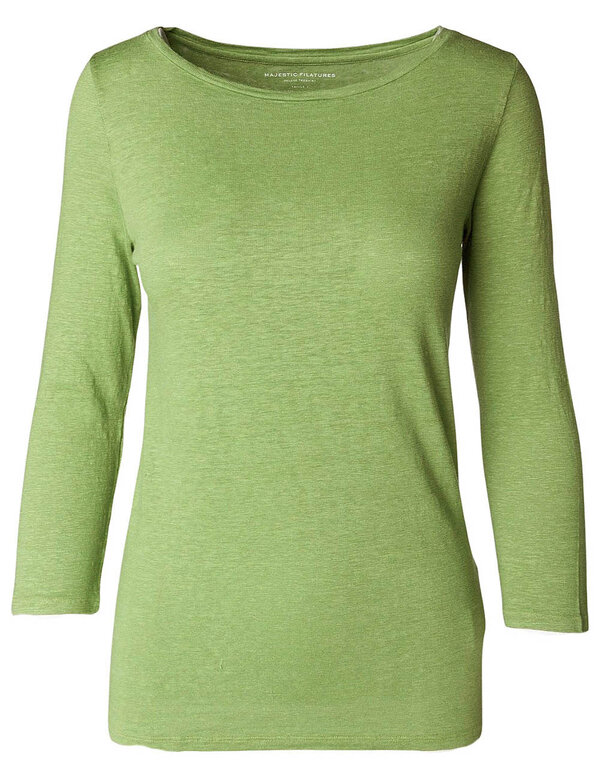 MAJESTIC MAJESTIC Stretch Linen 3/4 Sleeve Boatneck