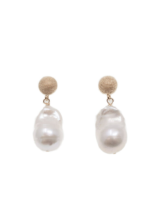JMNYC DESIGNS JMNYC DESIGNS White Baroque Pearl Drop Earrings with Textured Gold Fill Post