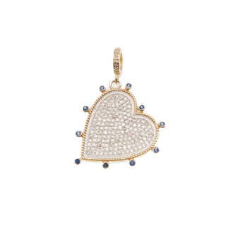 JMNYC DESIGNS Sterling Silver, 18k Gold Vermeil Diamond & Blue Sapphire Side Heart Charm