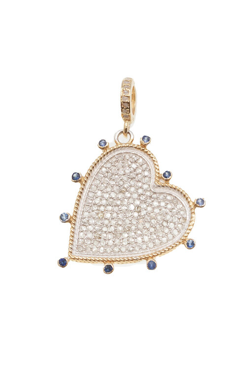 JMNYC DESIGNS JMNYC DESIGNS Sterling Silver, 18k Gold Vermeil Diamond & Blue Sapphire Side Heart Charm