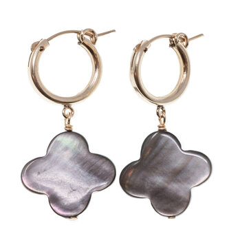 MARGO MORRISON 14k Gold Filled  45mm Mother of Pearl, Abalone Clover  Huggie  Earrings