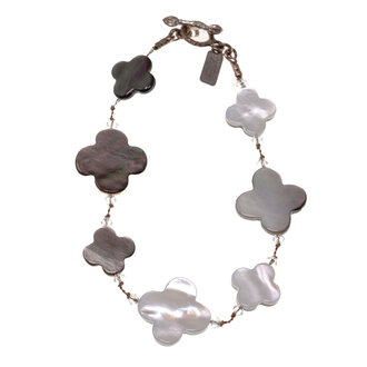 MARGO MORRISON Mother of Pearl, Abalone, Swarovski Crystal and Sterling Silver Clover Bracelet