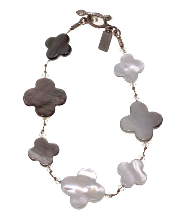 MARGO MORRISON MARGO MORRISON Mother of Pearl, Abalone, Swarovski Crystal, and Sterling Silver Clover Bracelet