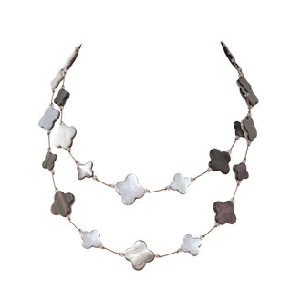 MARGO MORRISON 35" Mother of Pearl, Abalone, and Sterling Silver Clover Necklace