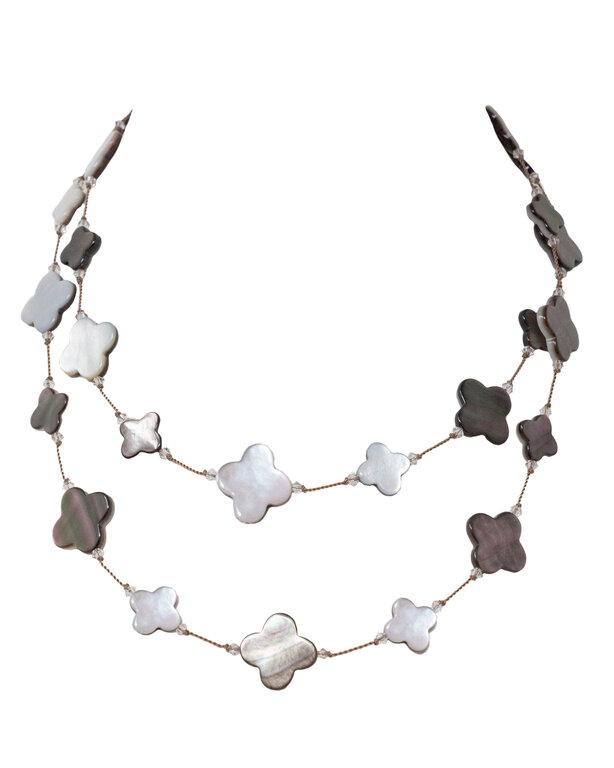 MARGO MORRISON MARGO MORRISON 35" Mother of Pearl, Abalone, and Sterling Silver Clover Necklace