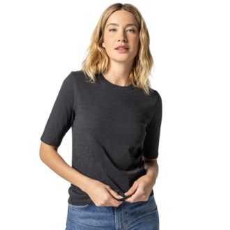 LILLA P Elbow Sleeve Loose Knit Slub Crewneck Tee