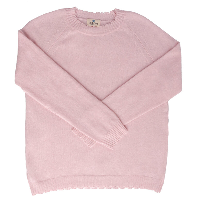 COLORI COLORI Cashmere Frayed Edge Crewneck Sweater