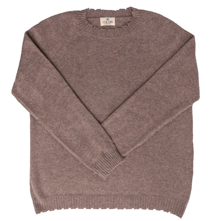 COLORI COLORI Cashmere Frayed Edge Crewneck Sweater