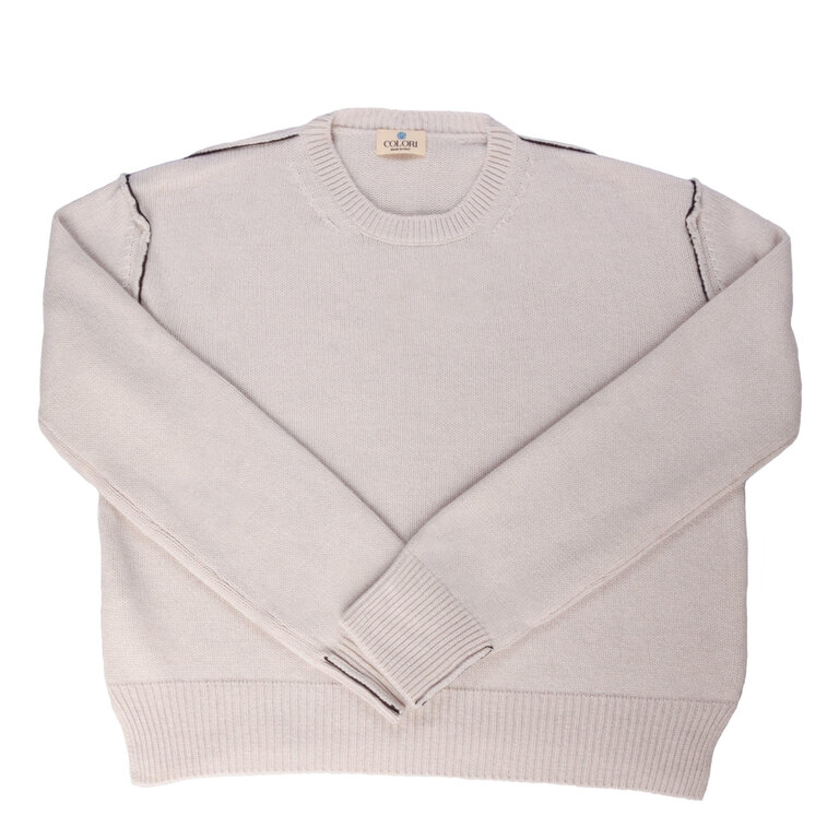 COLORI COLORI Cashmere Contrast Stitching Crew Neck Sweater