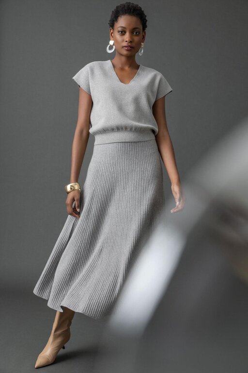 LILLA P LILLA P Metallic V Neck Sweater