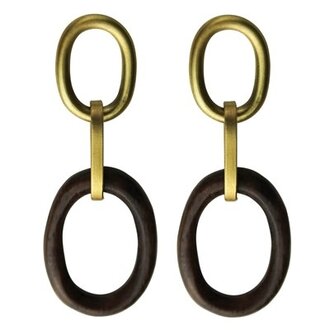 HOMART Yara Post Earrings, Brass & Dark Wood