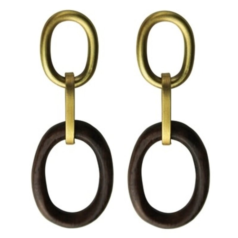 HOMART HOMART Yara Post Earrings, Brass & Dark Wood