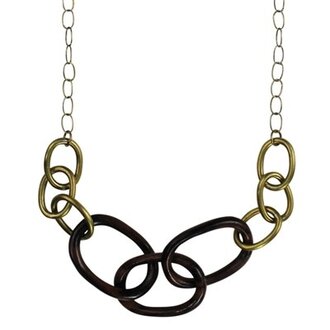HOMART Yara Necklace, Brass & Dark Wood Links