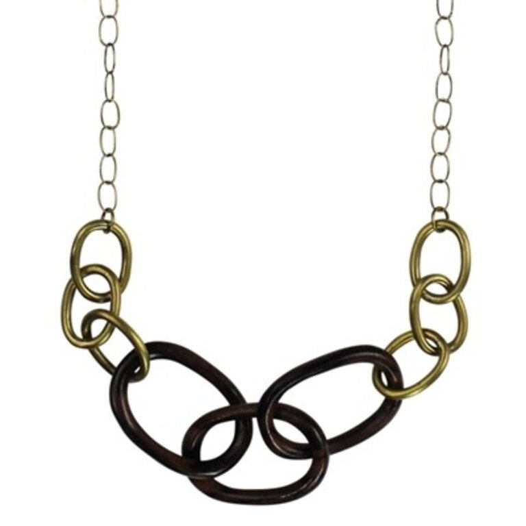 HOMART HOMART Yara Necklace, Brass & Dark Wood Links
