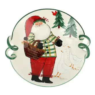 VIETRI Old St Nick Handled Scallop Bowl with Geese