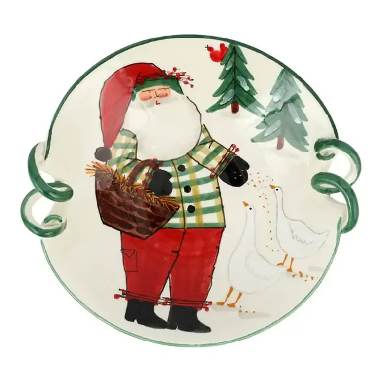 VIETRI VIETRI Old St Nick Handled Scallop Bowl with Geese