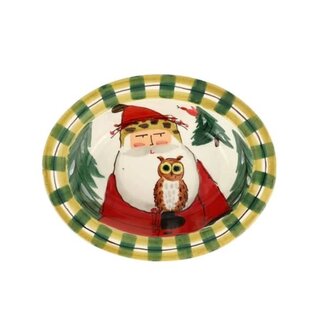 VIETRI Old St Nick Small Rimmed Oval Bowl with Owl