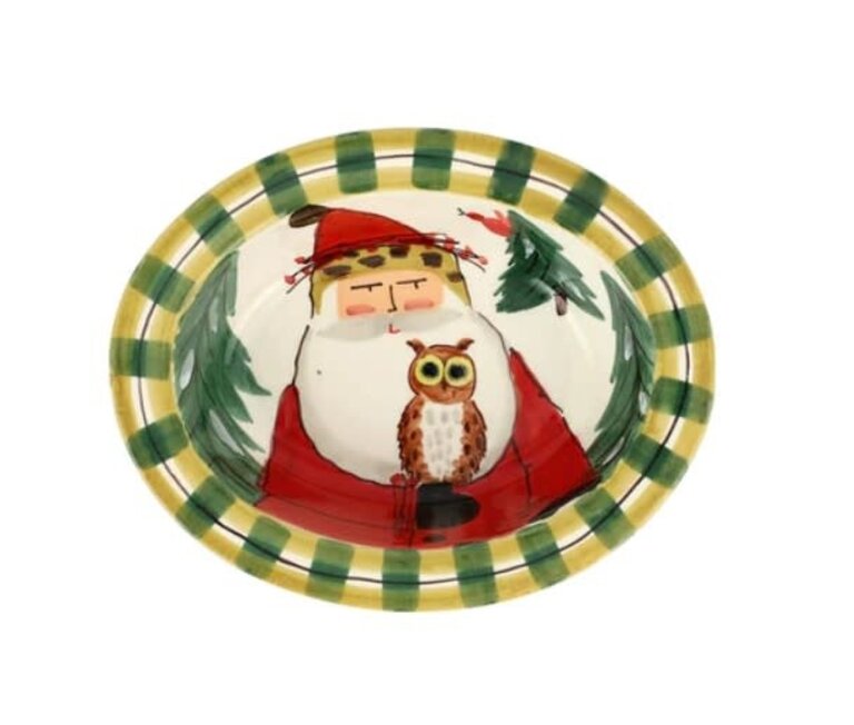 VIETRI VIETRI Old St Nick Small Rimmed Oval Bowl with Owl