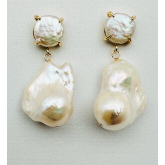 JMNYC DESIGNS Large Organic White Baroque Pearl Post Earrings