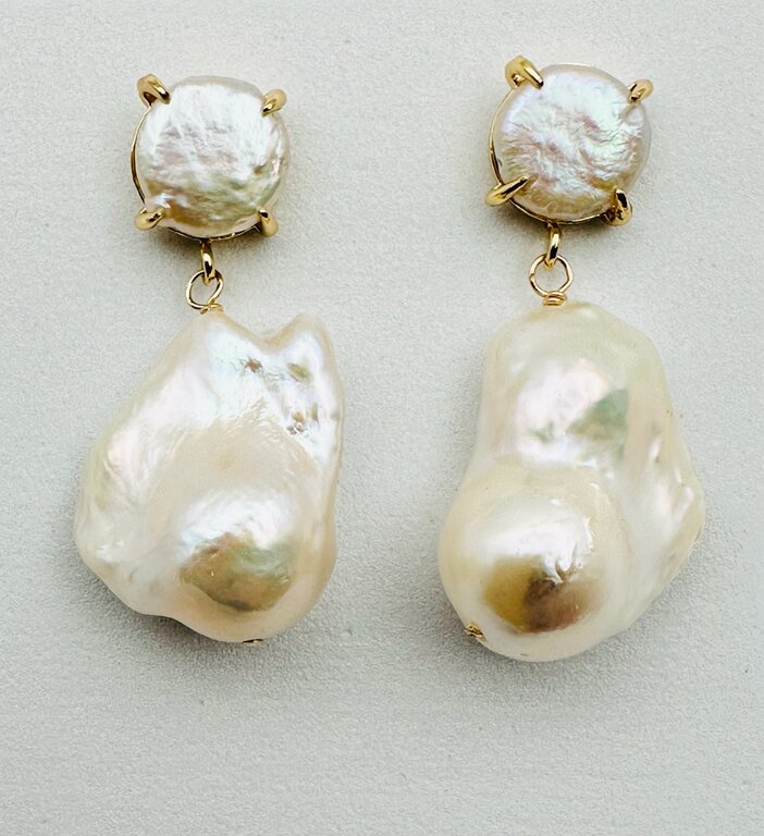 JMNYC DESIGNS JMNYC DESIGNS  Large Organic White Baroque Pearl Post Earrings