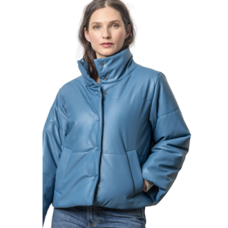 LILLA P Faux Leather Quilted Jacket