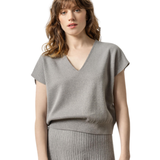 LILLA P Metallic V Neck Sweater