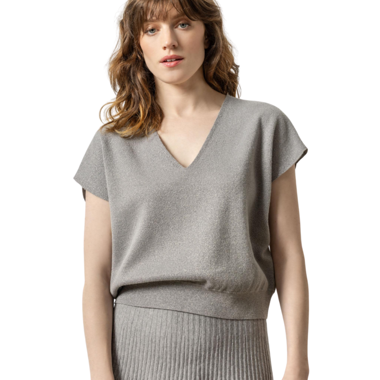 LILLA P LILLA P Metallic V Neck Sweater