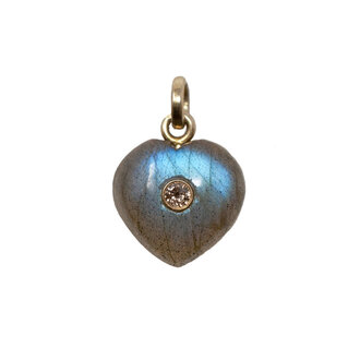 JMNYC DESIGNS .Labradorite, Raw Diamond, 18k Gold Vermeil Small Heart Pendant