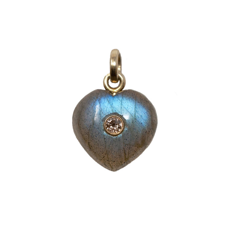 JMNYC DESIGNS JMNYC DESIGNS Labradorite, Raw Diamond, 18k Gold Vermeil Small Heart Pendant