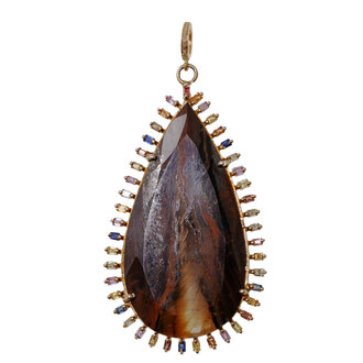 JMNYC DESIGNS Tiger's Eye and Baguette Sapphire Pendant