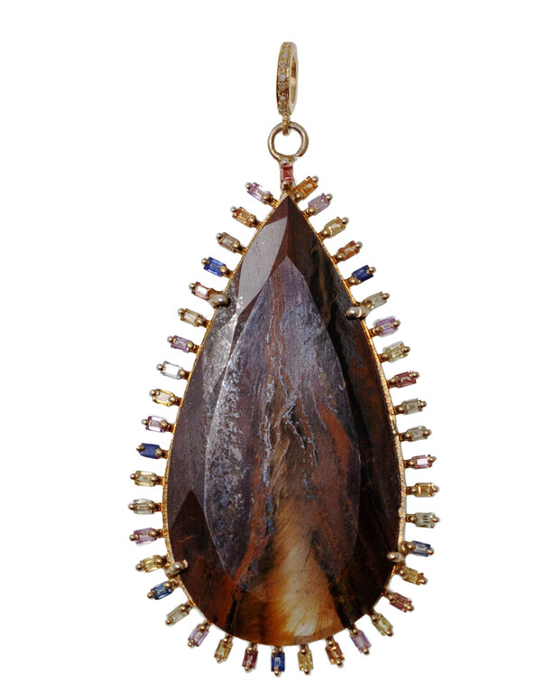 JMNYC DESIGNS JMNYC DESIGNS Tiger's Eye and Baguette Sapphire Pendant