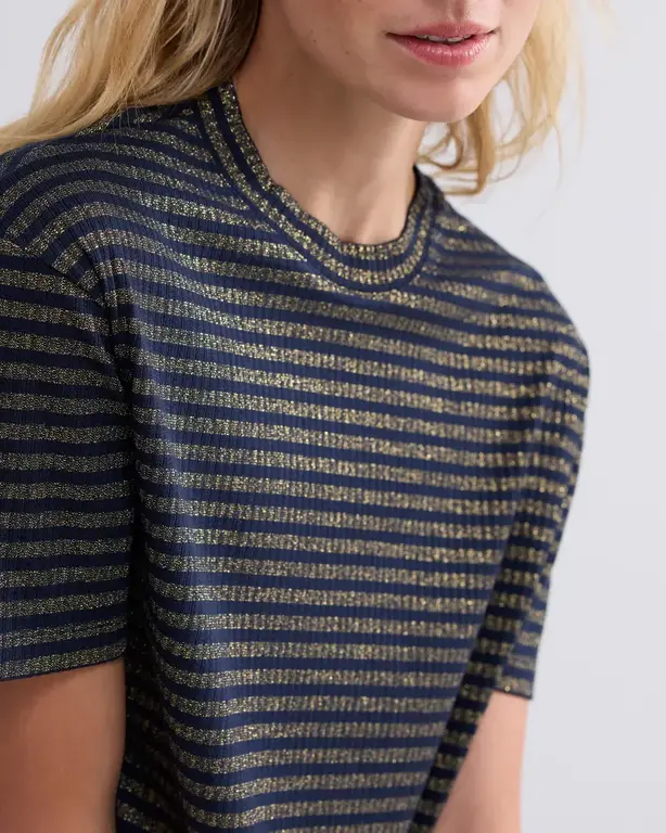 SUMMUM SUMMUM Lurex Stripe Short Sleeve Top