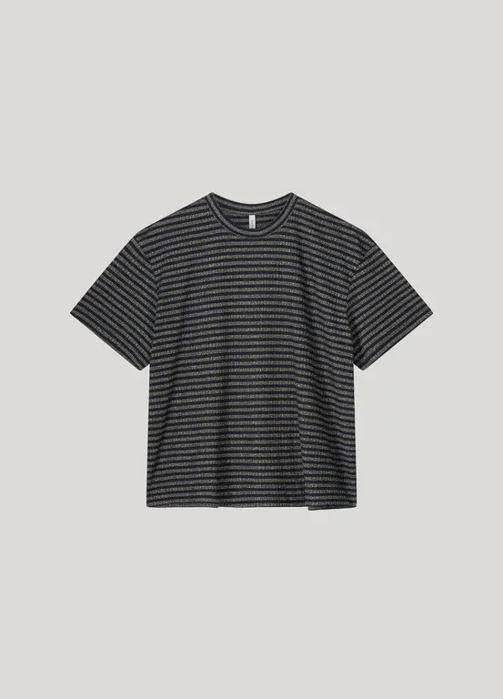 SUMMUM SUMMUM Lurex Stripe Short Sleeve Top