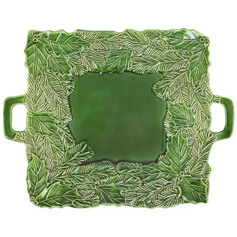 VIETRI VIETRI Lastra Holiday Green Figural Square Handled Platter