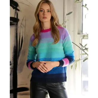 ALASHAN Cashmere Loulou Striped Marled Crewneck Sweater