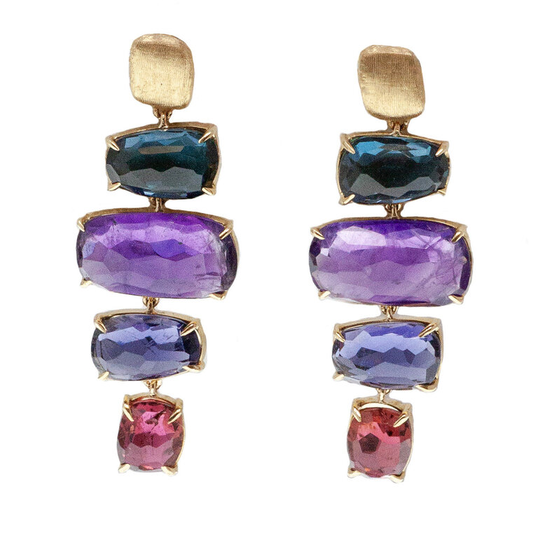 MARCO BICEGO MARCO BICEGO 18k Gold, Topaz, Amethyst, Iolite, Garnet Murano Rectangular Drop Earrings, OB1315M