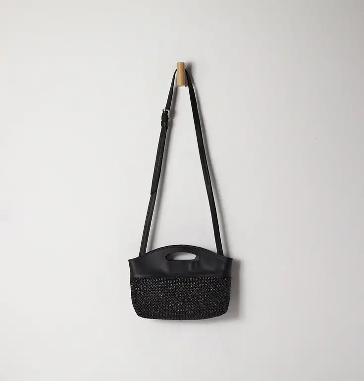 DANIELLA LEHAVI Ocean Clutch, Black Straw,